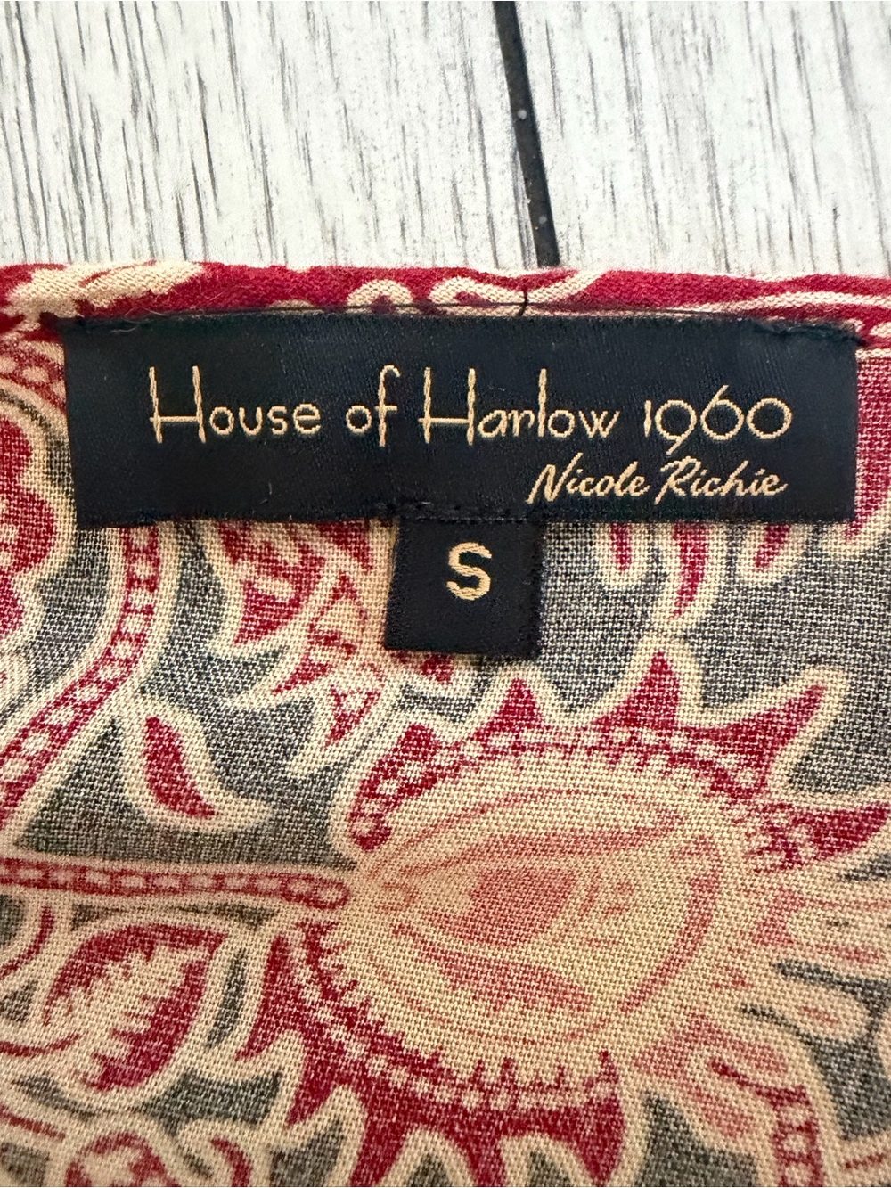 House of Harlow 1960 Jaipur Print Ruffle Blouse Small Boho - Picture 5 of 6